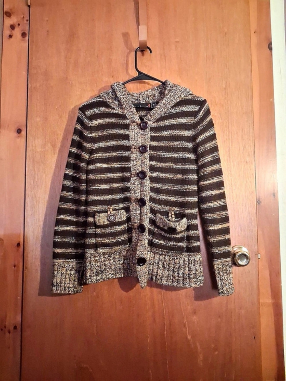 Allison Brittany Striped Button Front Cardigan in Black & Cream